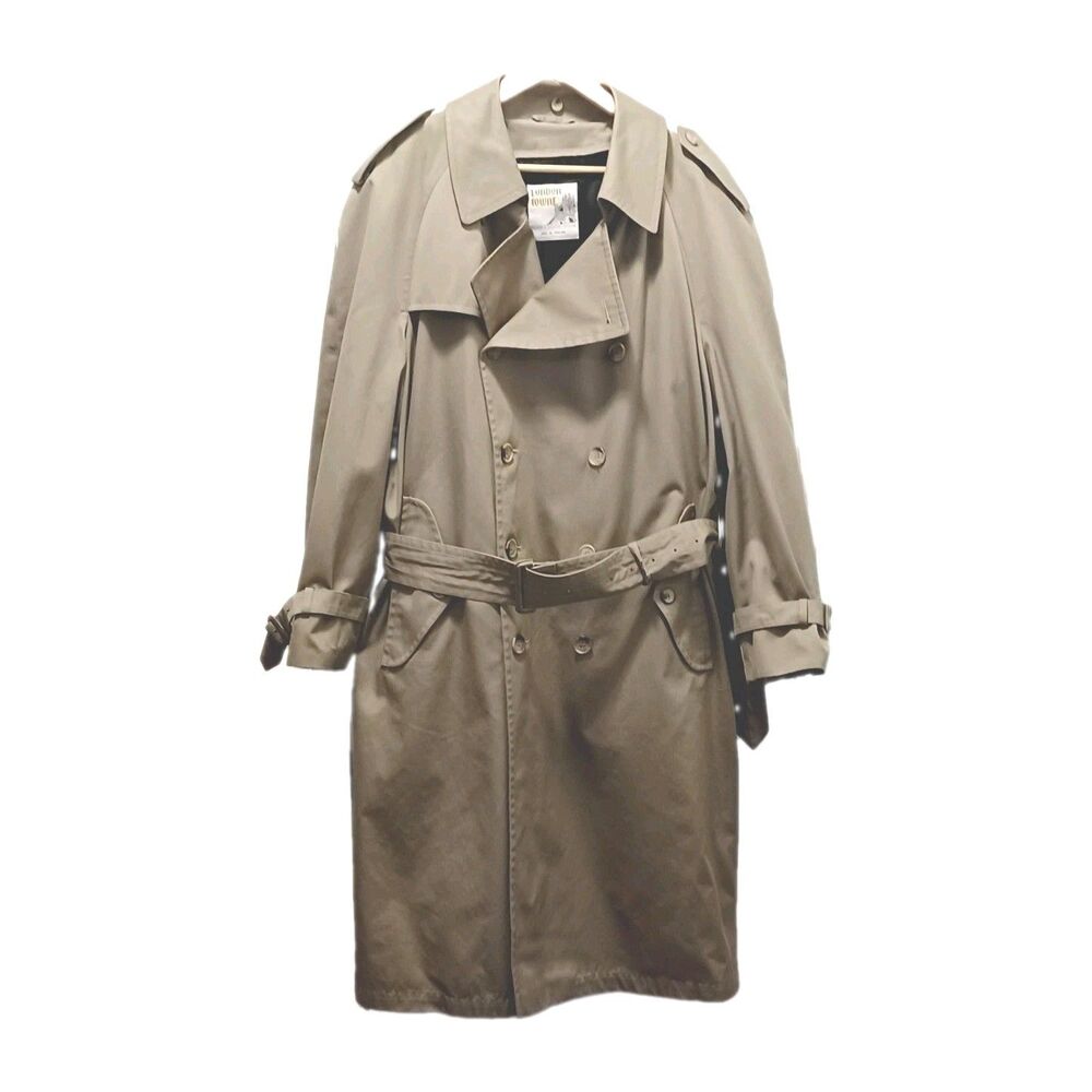 Men's Towne London Fog  Vintage 80s Double Breasted Trench Coat Zipout Lining